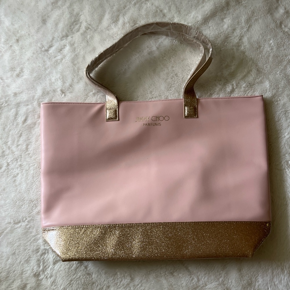 New Jimmy Choo Parfums Pink & Gold Glitter Tote Bag Large Shoulder Shopper